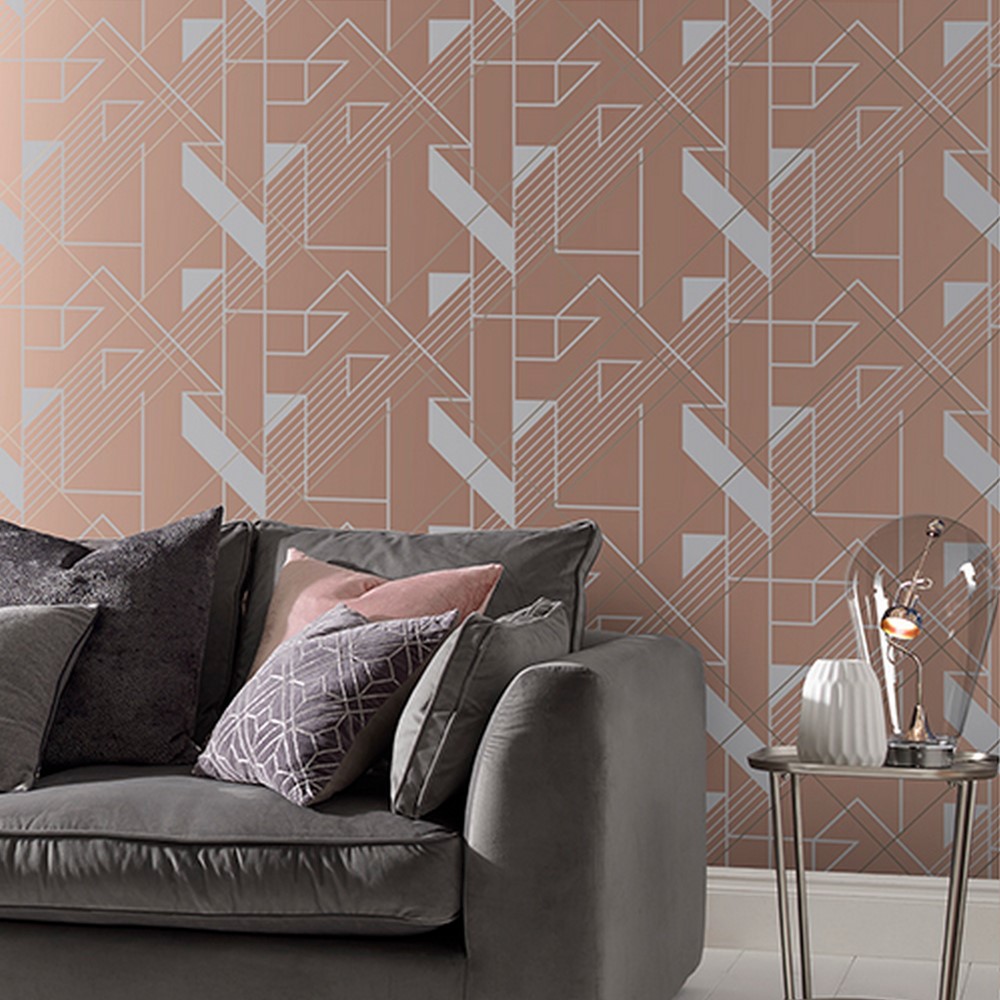 Graphic Blush Wallpaper 105244 by Graham & Brown in Rose Gold Grey